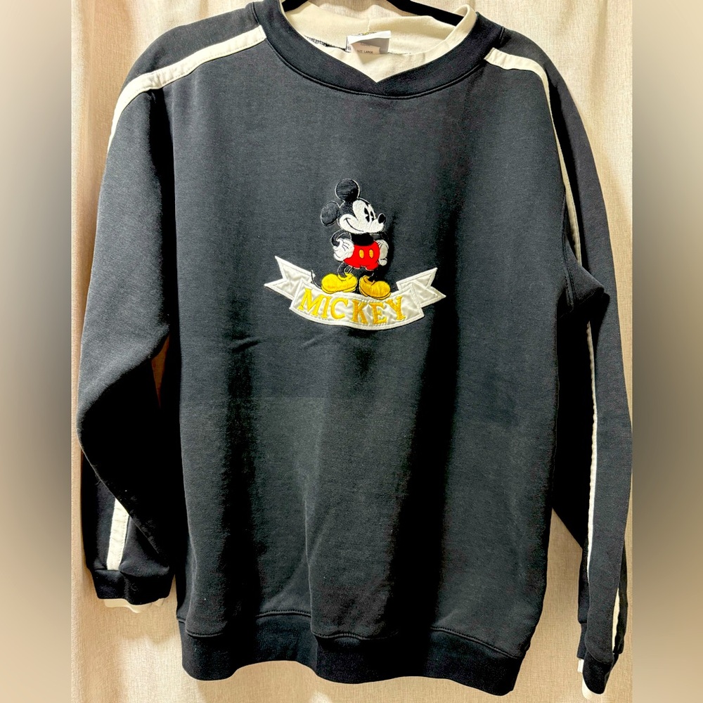 Disney Black Sweatshirt with Mickey Patch and Cream Accents
